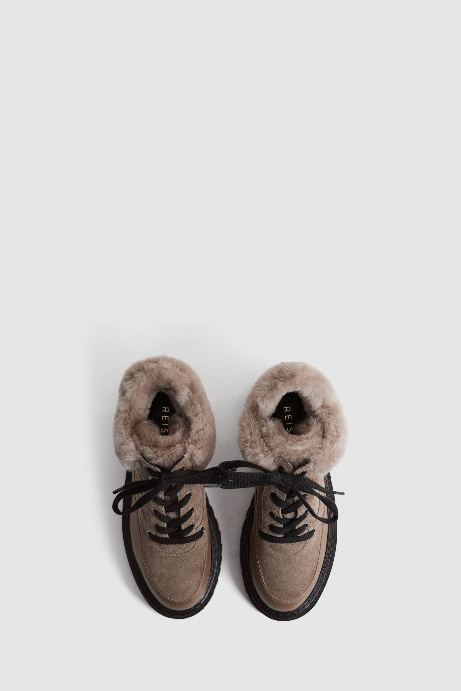 Reiss Mink Leonie Suede Faux Fur Hiking Boots - Image 3 of 5