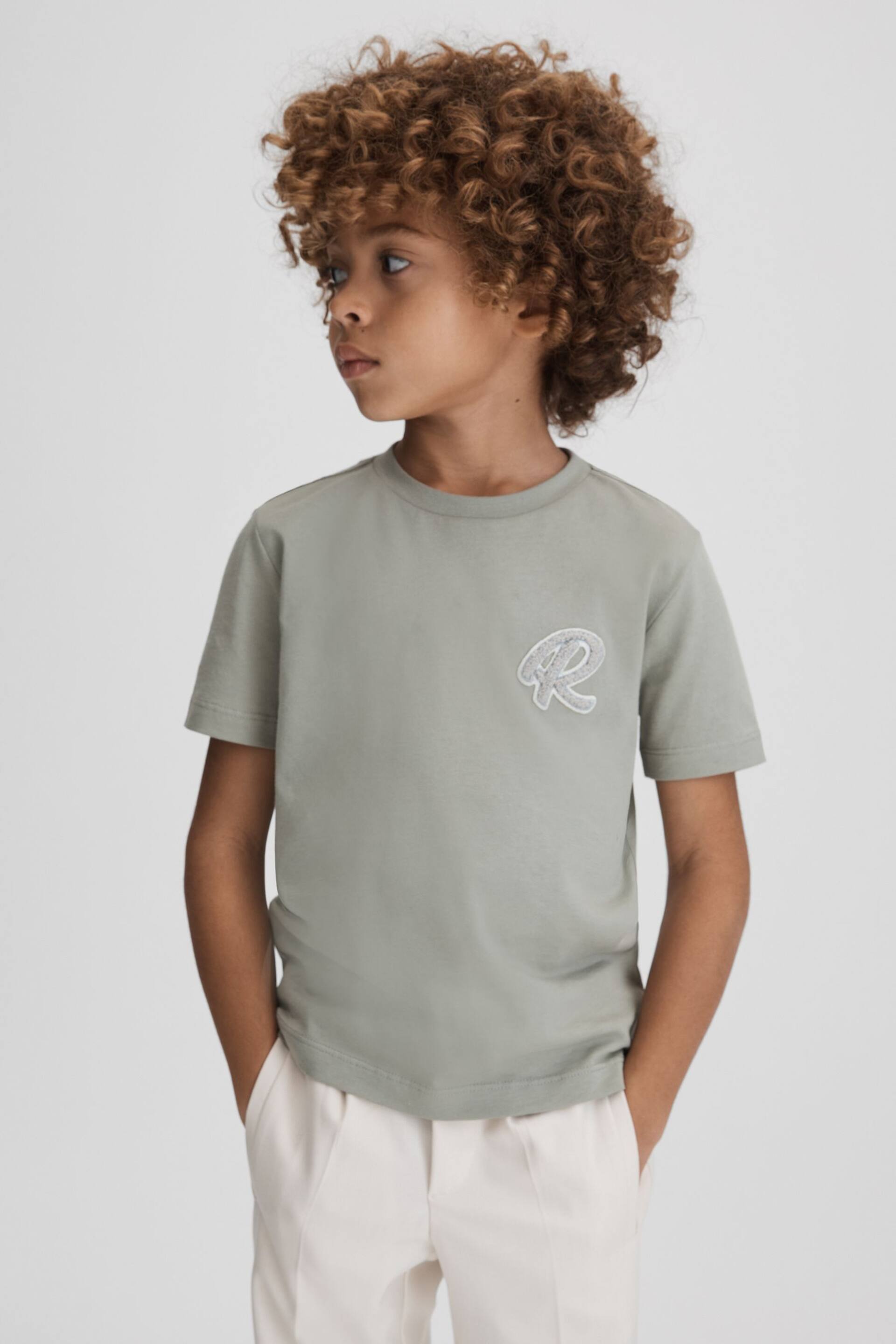 Reiss Pistachio Jude Junior Cotton Crew Neck T-Shirt - Image 1 of 6