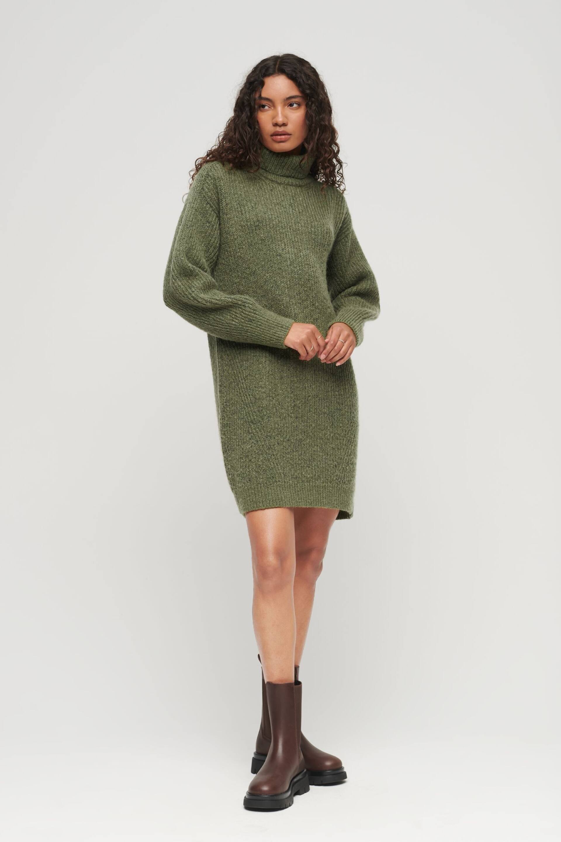 Superdry Green Knitted Roll Neck jumper Dress - Image 1 of 6