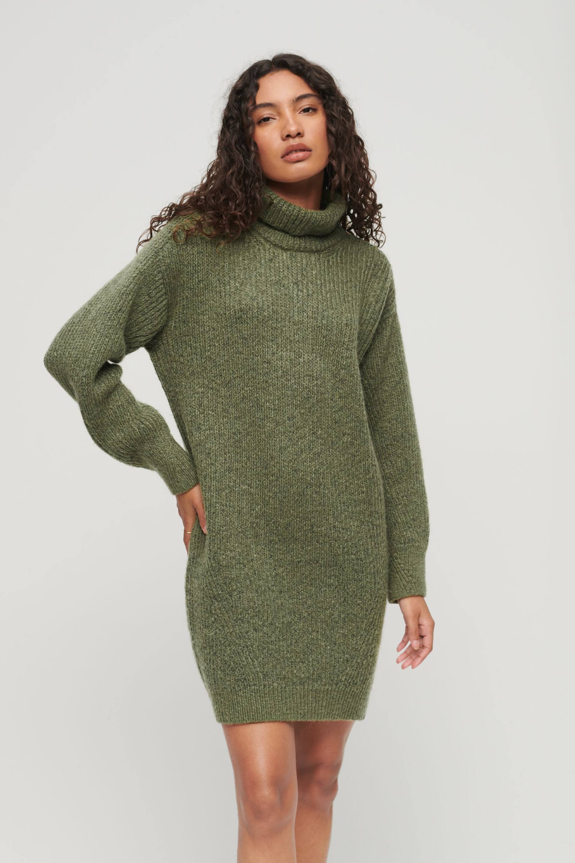 Superdry Green Knitted Roll Neck jumper Dress - Image 3 of 6