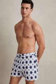 Reiss White/Blue California Printed Swim Shorts - Image 1 of 7