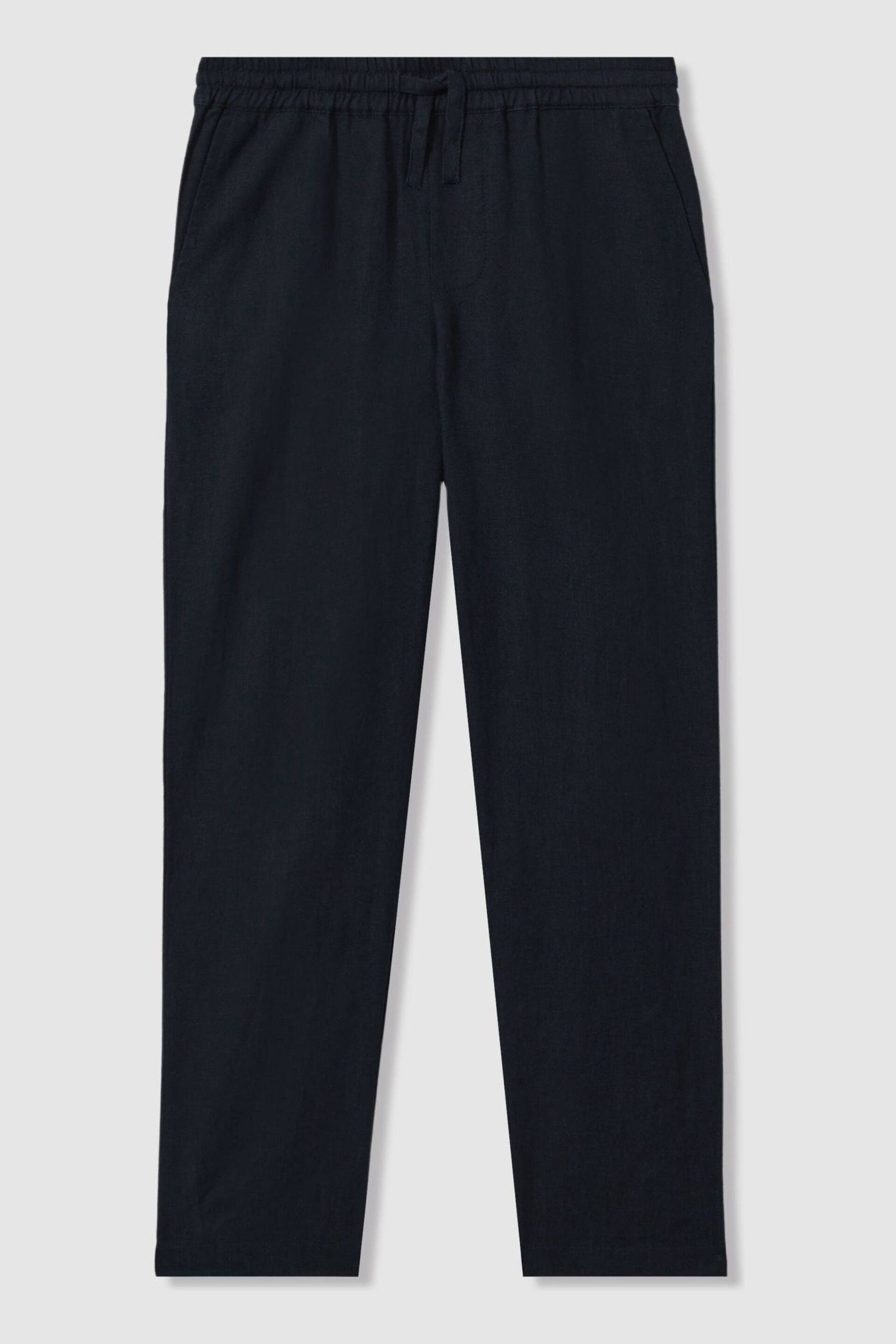 Reiss Navy Wilfred Senior Linen Drawstring Tapered Trousers - Image 2 of 4