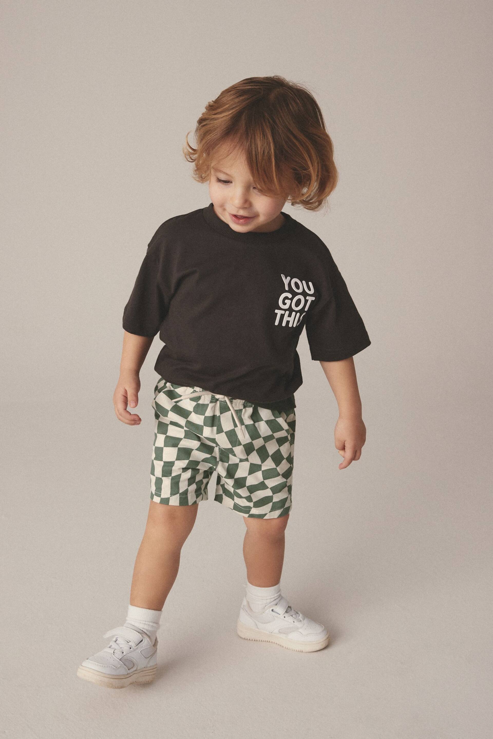 Green/Ecru Checkerboard Pull-On Shorts (3mths-7yrs) - Image 2 of 7