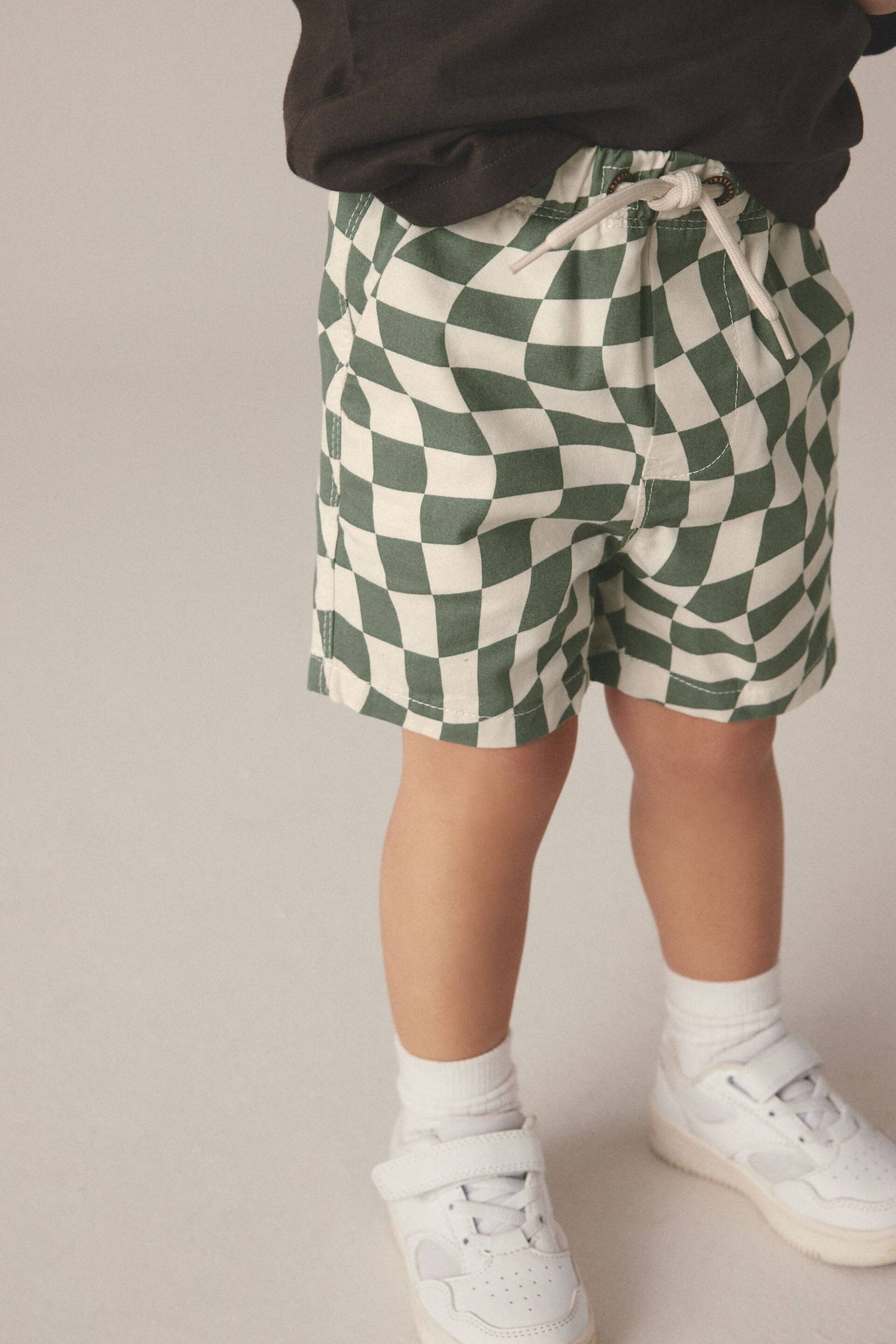 Green/Ecru Checkerboard Pull-On Shorts (3mths-7yrs) - Image 4 of 7