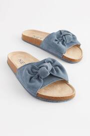 Blue Suede Bow Slider Slippers - Image 3 of 7