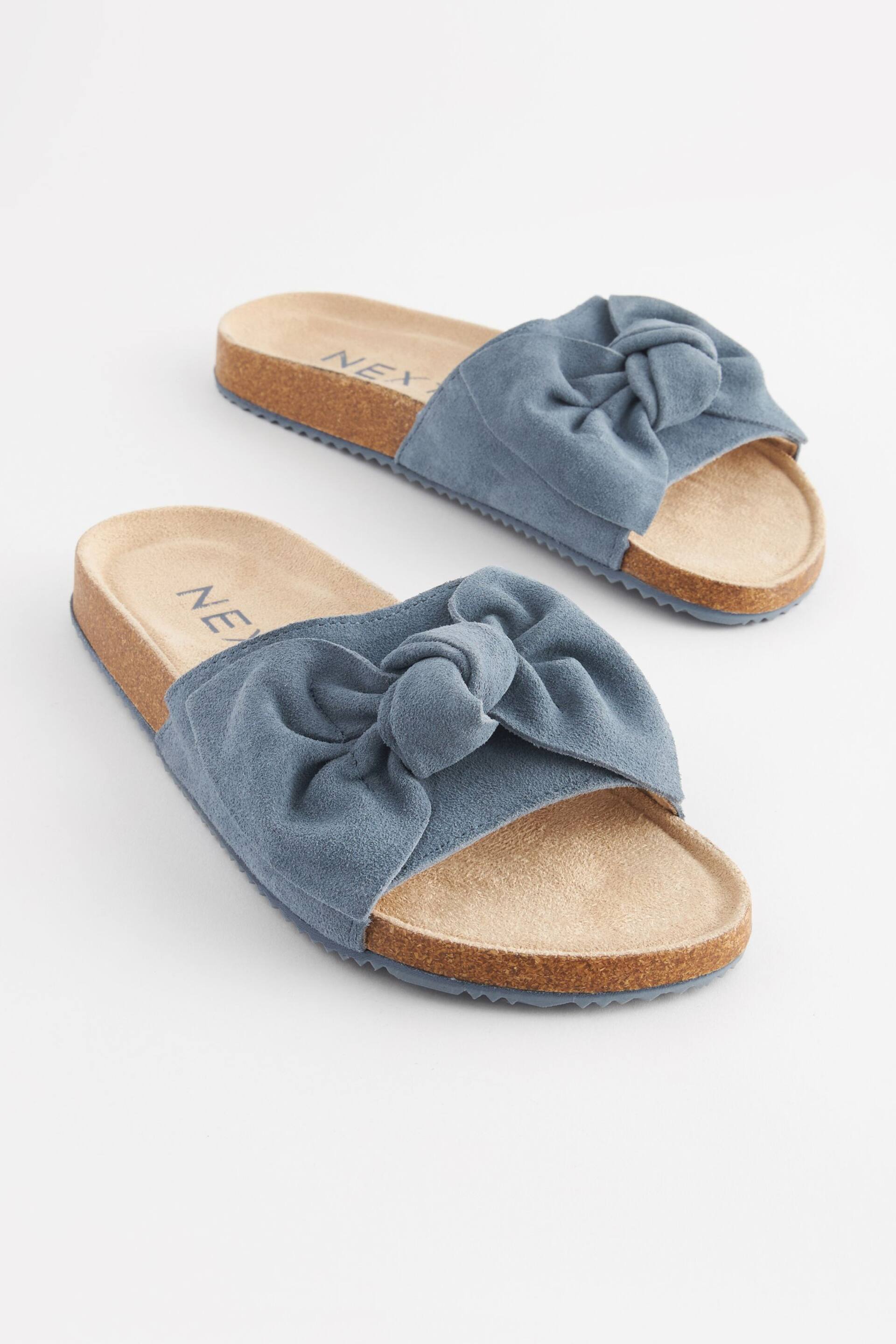 Blue Suede Bow Slider Slippers - Image 3 of 7