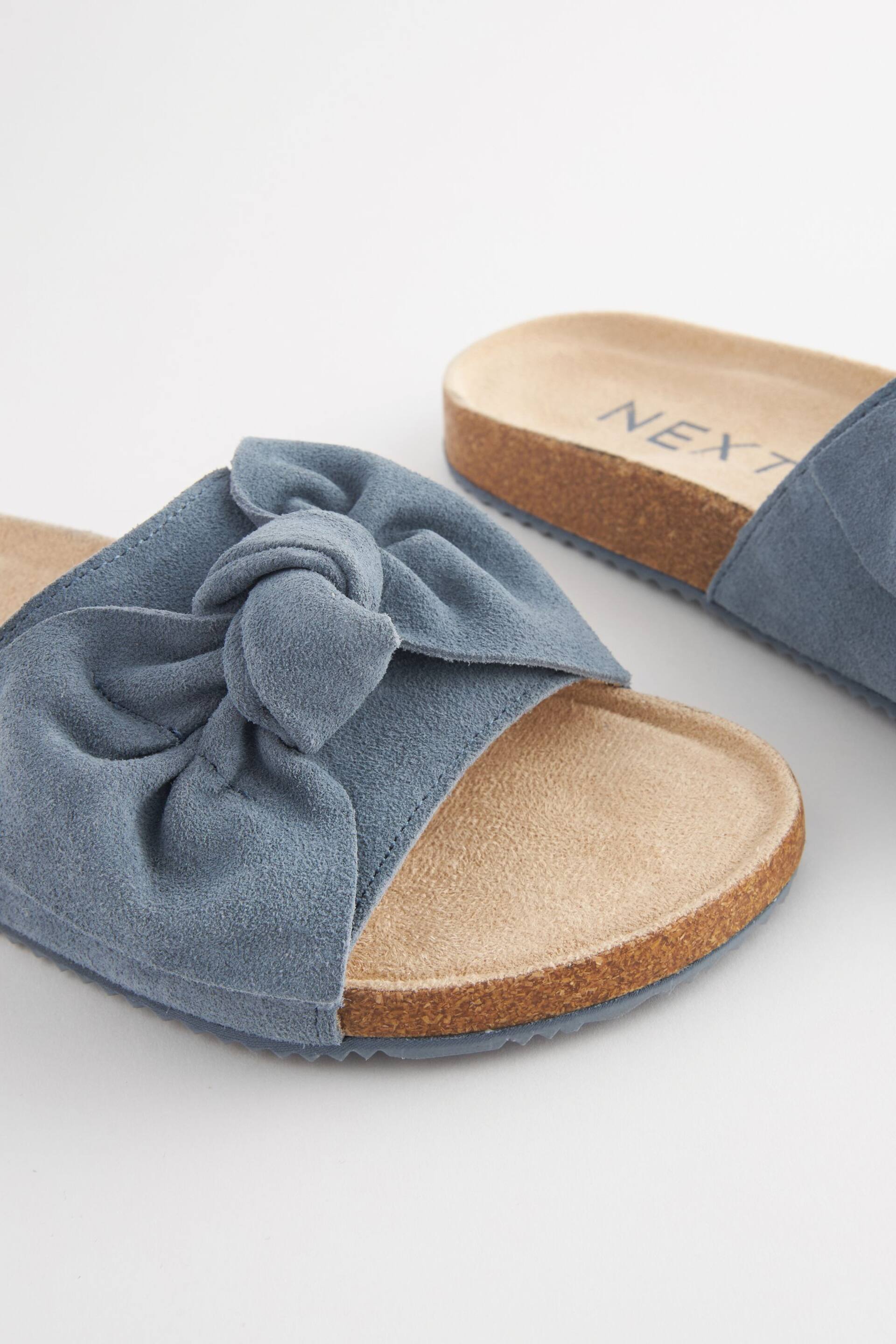 Blue Suede Bow Slider Slippers - Image 4 of 7