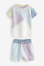 Lilac Purple/Blue Short Sleeve Colourblock T-Shirt and Shorts Set (3mths-7yrs) - Image 6 of 8