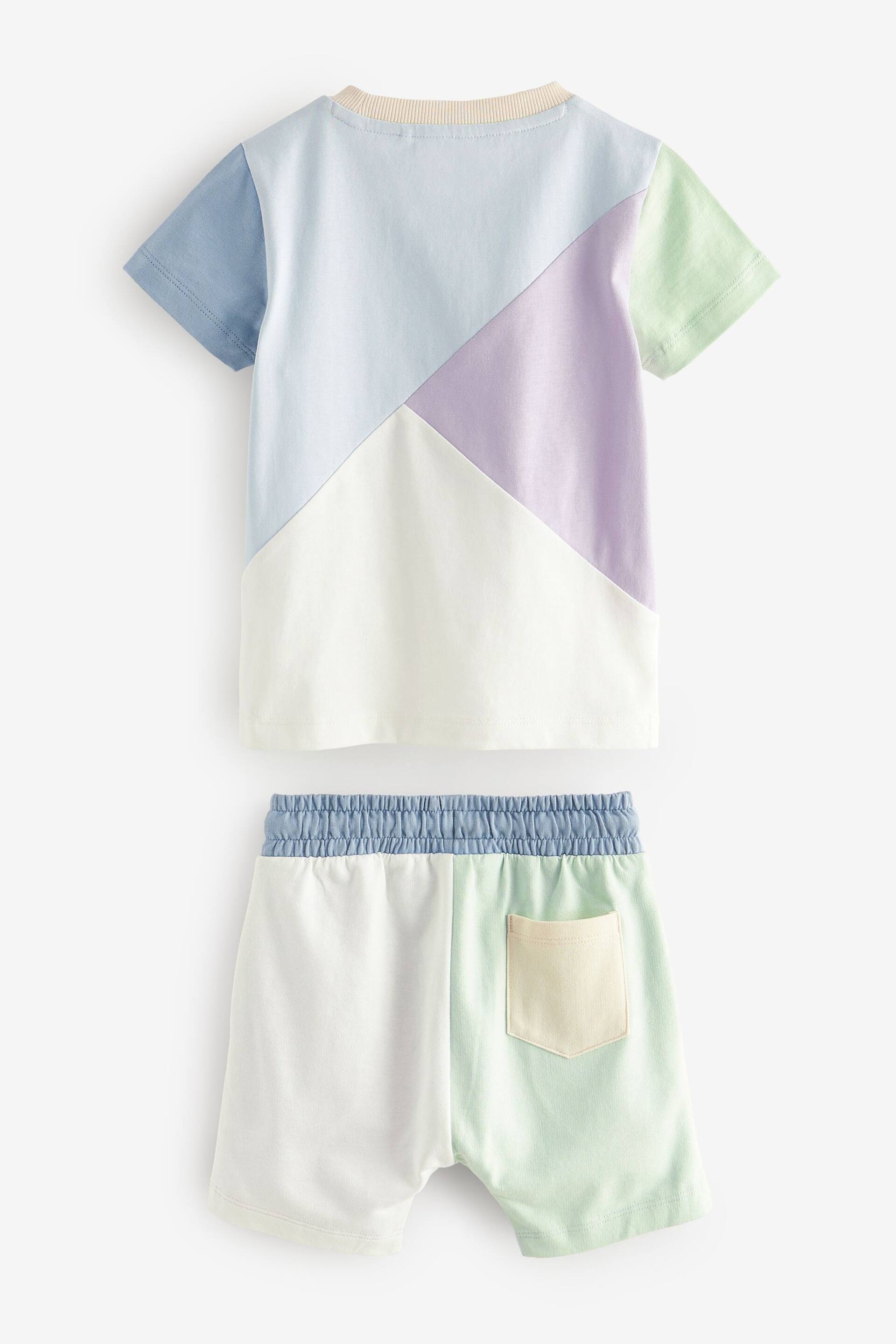 Lilac Purple/Blue Short Sleeve Colourblock T-Shirt and Shorts Set (3mths-7yrs) - Image 7 of 8