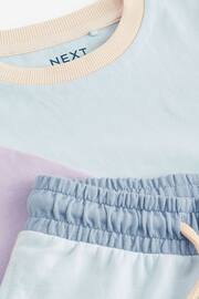 Lilac Purple/Blue Short Sleeve Colourblock T-Shirt and Shorts Set (3mths-7yrs) - Image 8 of 8