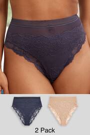 Neutral/Navy Blue High Rise High Leg Lace Knickers 2 Pack - Image 1 of 13