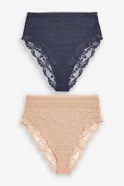 Neutral/Navy Blue High Rise High Leg Lace Knickers 2 Pack - Image 10 of 13