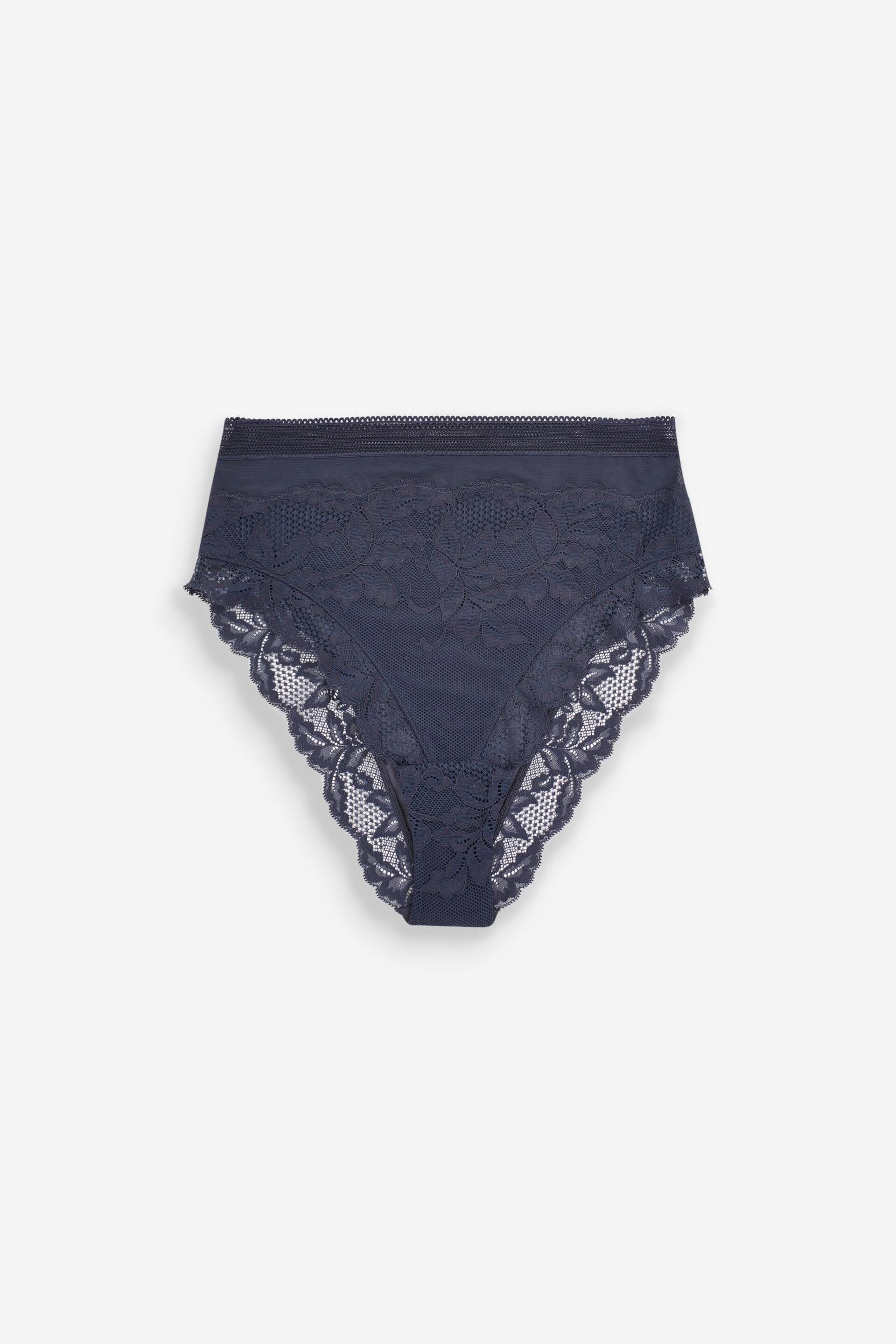Neutral/Navy Blue High Rise High Leg Lace Knickers 2 Pack - Image 11 of 13