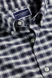 Charles Tyrwhitt Blue Grid Check Slim Fit Button Down Brushed Washed Oxford Shirt - Image 5 of 6