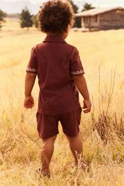 Rust Brown Short Sleeve Pattern Shirt and Shorts Set (3mths-7yrs) - Image 2 of 6