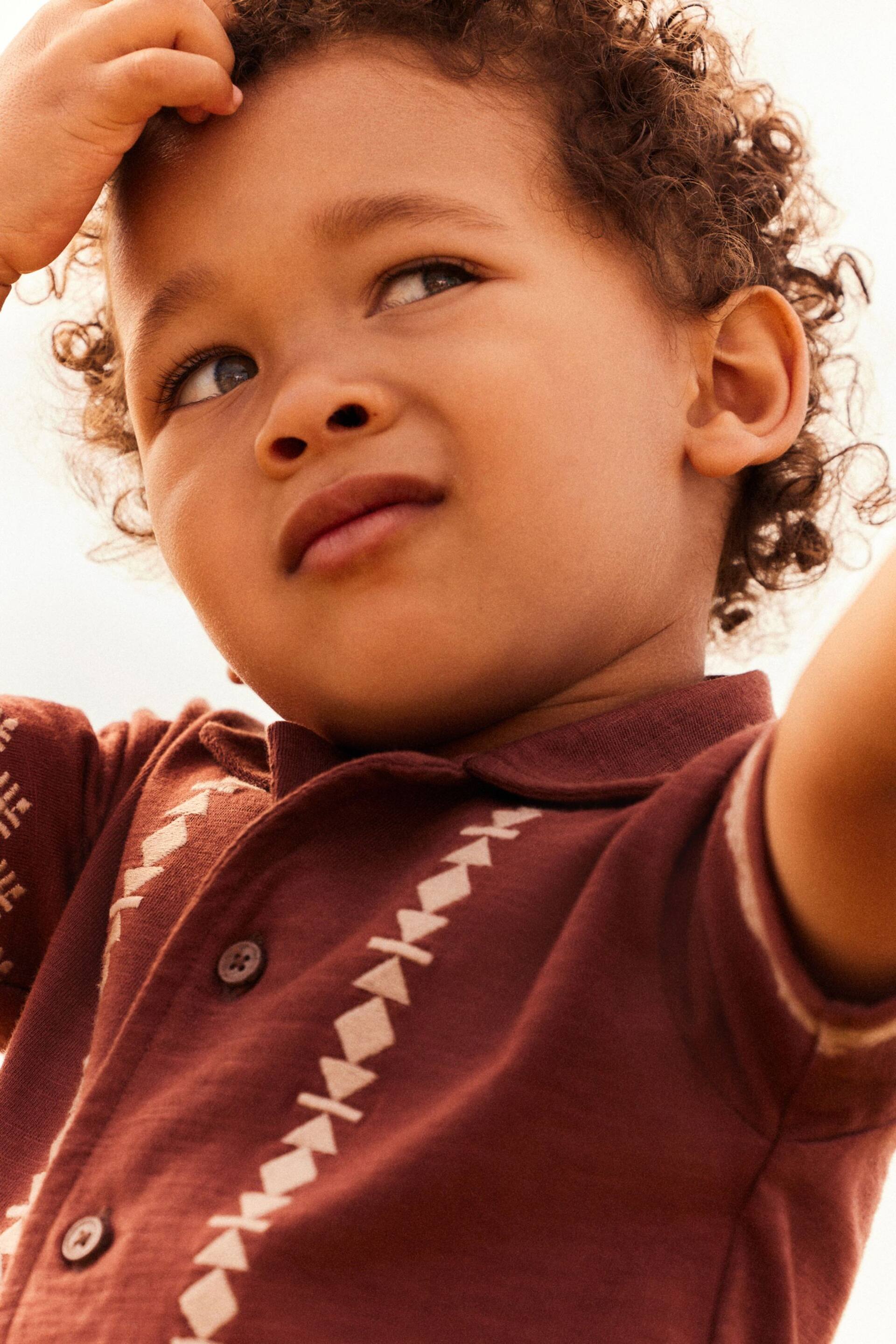 Rust Brown Short Sleeve Pattern Shirt and Shorts Set (3mths-7yrs) - Image 3 of 6