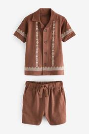 Rust Brown Short Sleeve Pattern Shirt and Shorts Set (3mths-7yrs) - Image 4 of 6