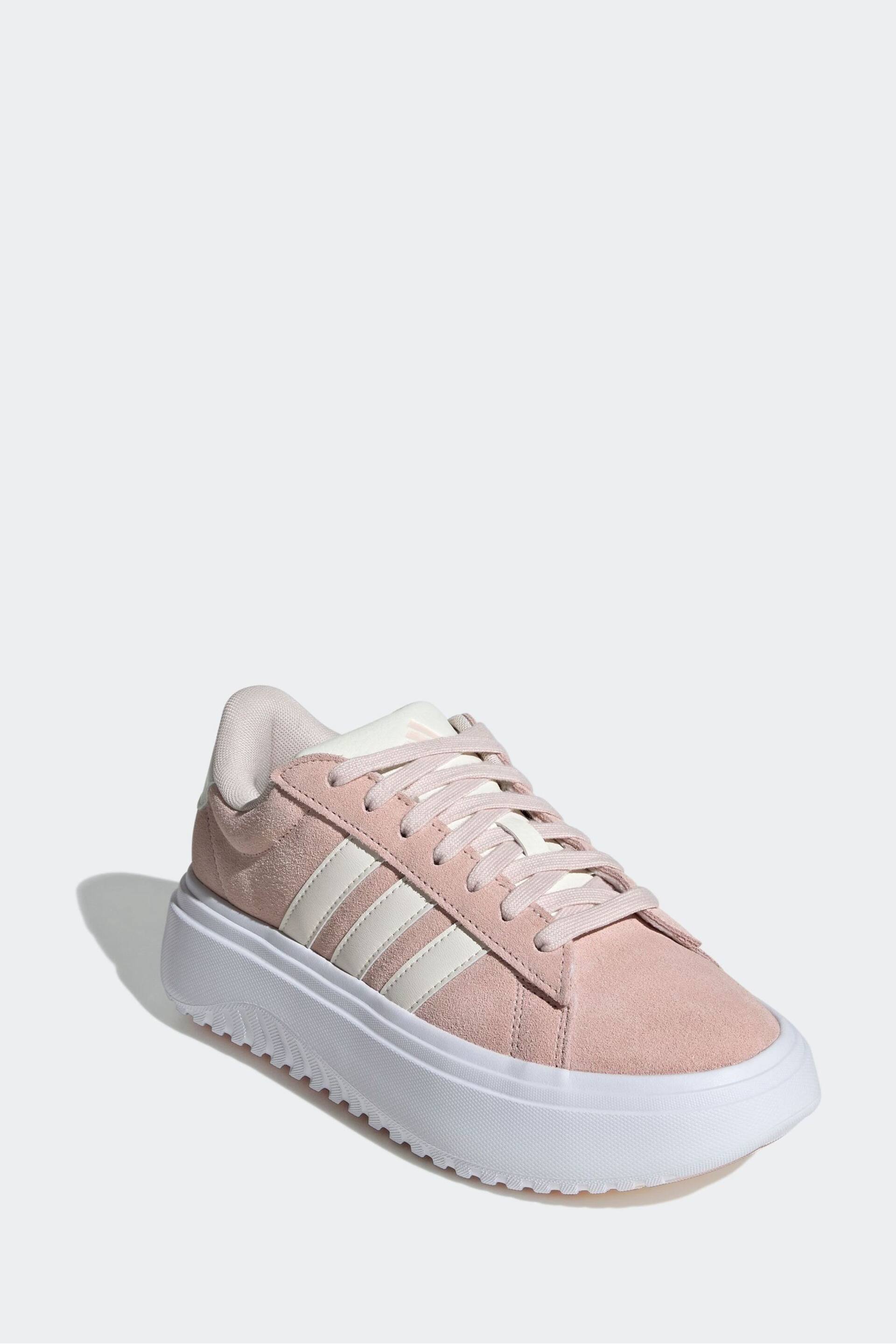 adidas Pink Grand Court Platform Suede Shoes - Image 3 of 8
