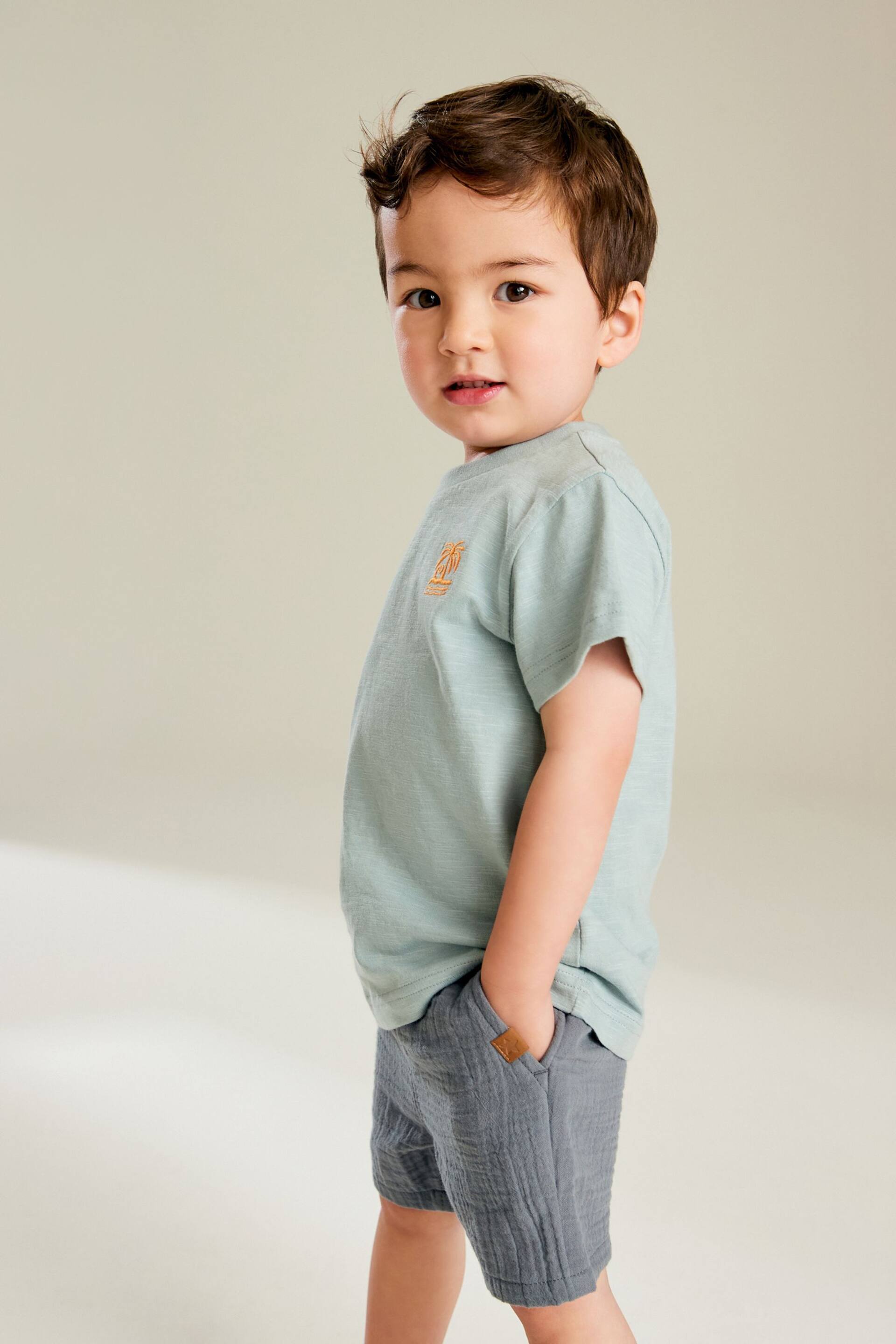 Blue Soft Textured Cotton Shorts (3mths-7yrs) - Image 2 of 7