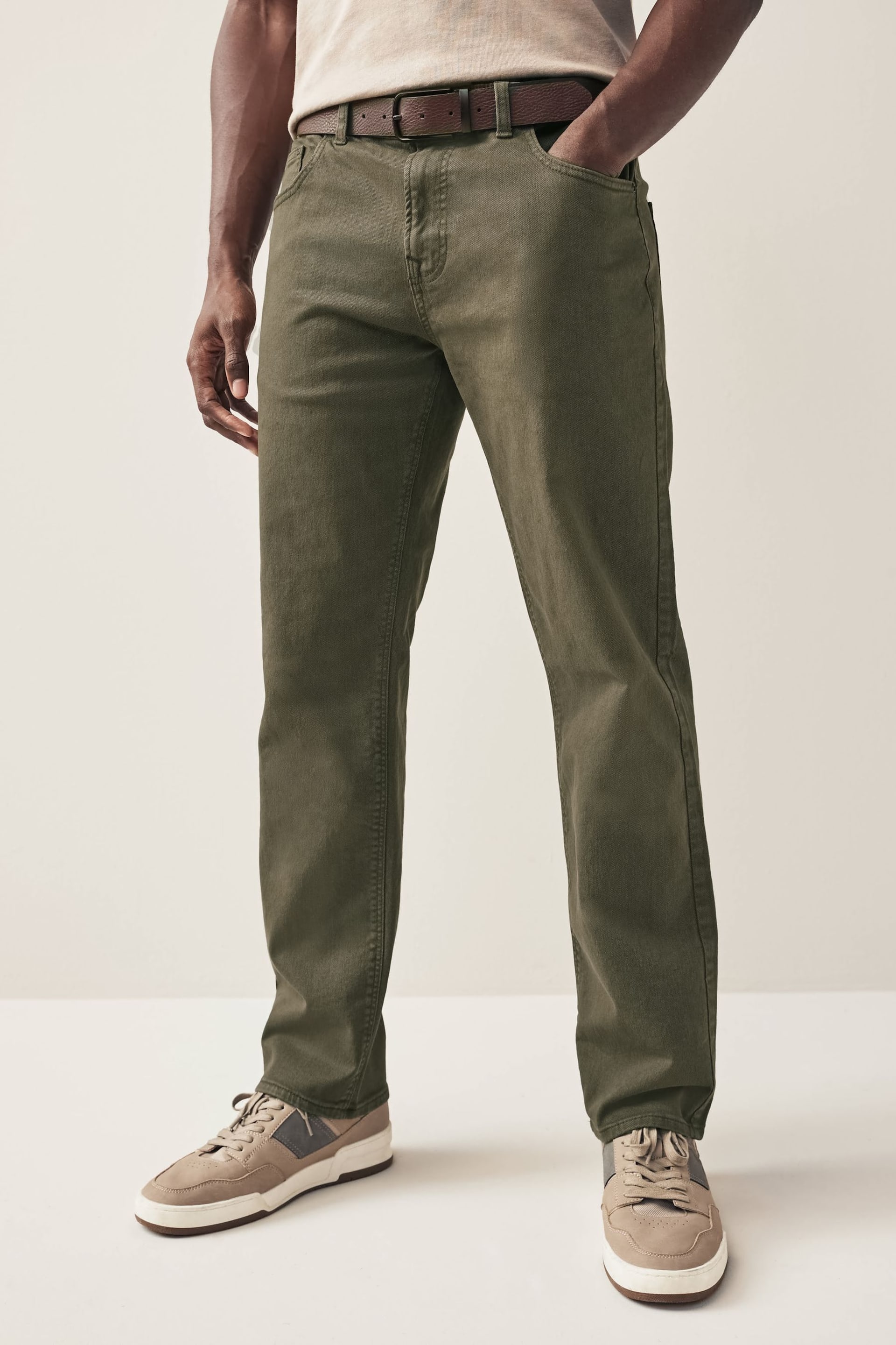 Khaki Green Straight Belted Authentic Jeans - Image 1 of 10