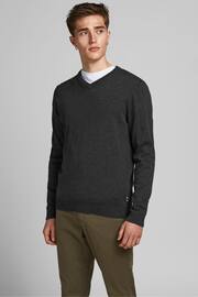 JACK & JONES Grey V-Neck Knitted Jumper - Image 3 of 6