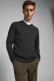 JACK & JONES Grey V-Neck Knitted Jumper - Image 4 of 6