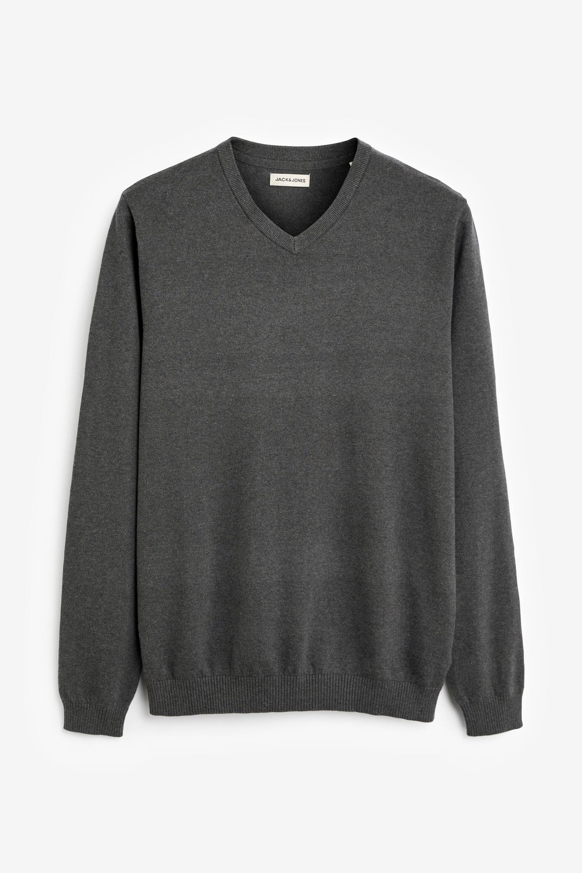 JACK & JONES Grey V-Neck Knitted Jumper - Image 6 of 6