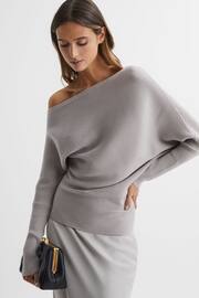 Reiss Grey Lorna Asymmetric Drape Knitted Top - Image 1 of 5