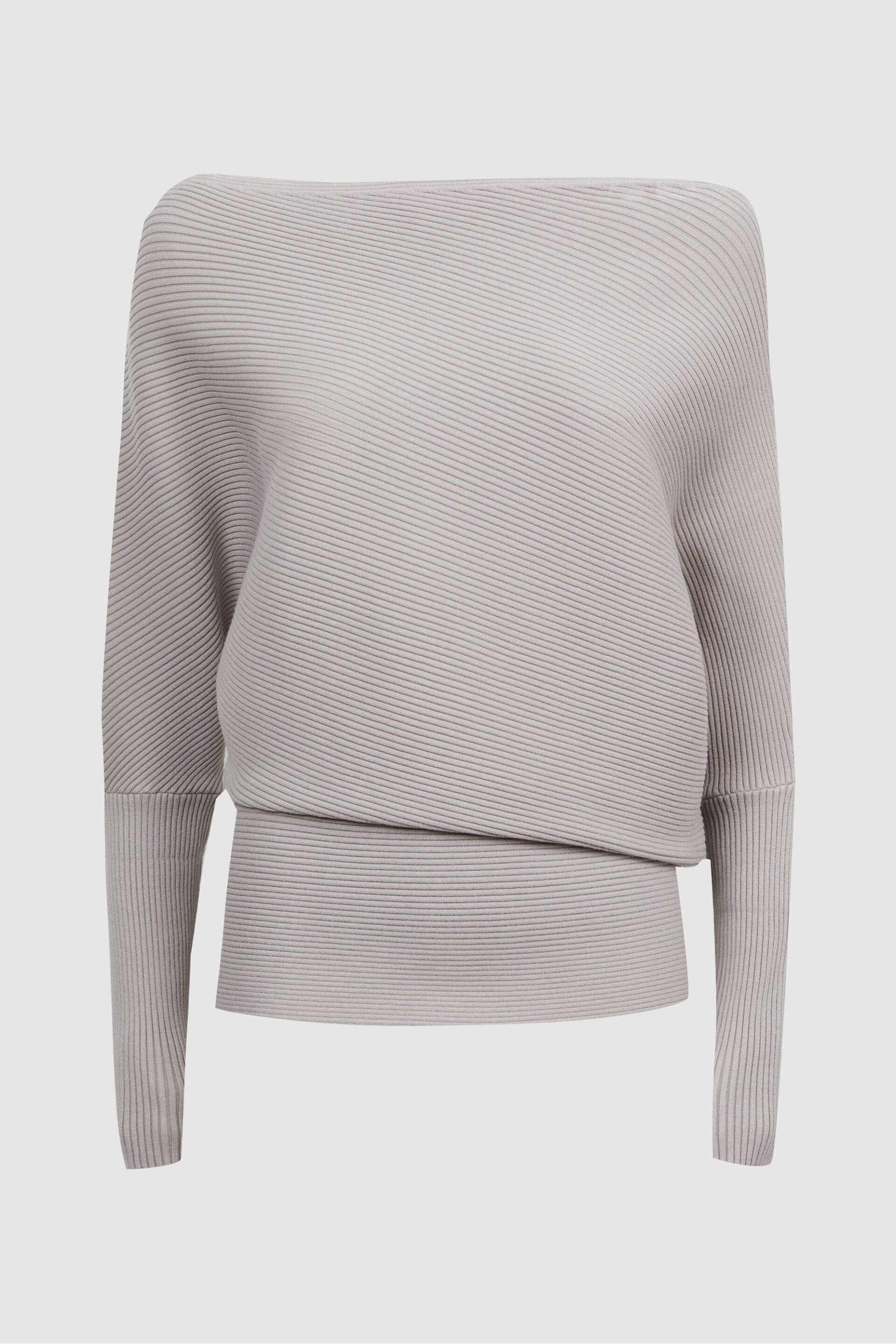 Reiss Grey Lorna Asymmetric Drape Knitted Top - Image 2 of 5