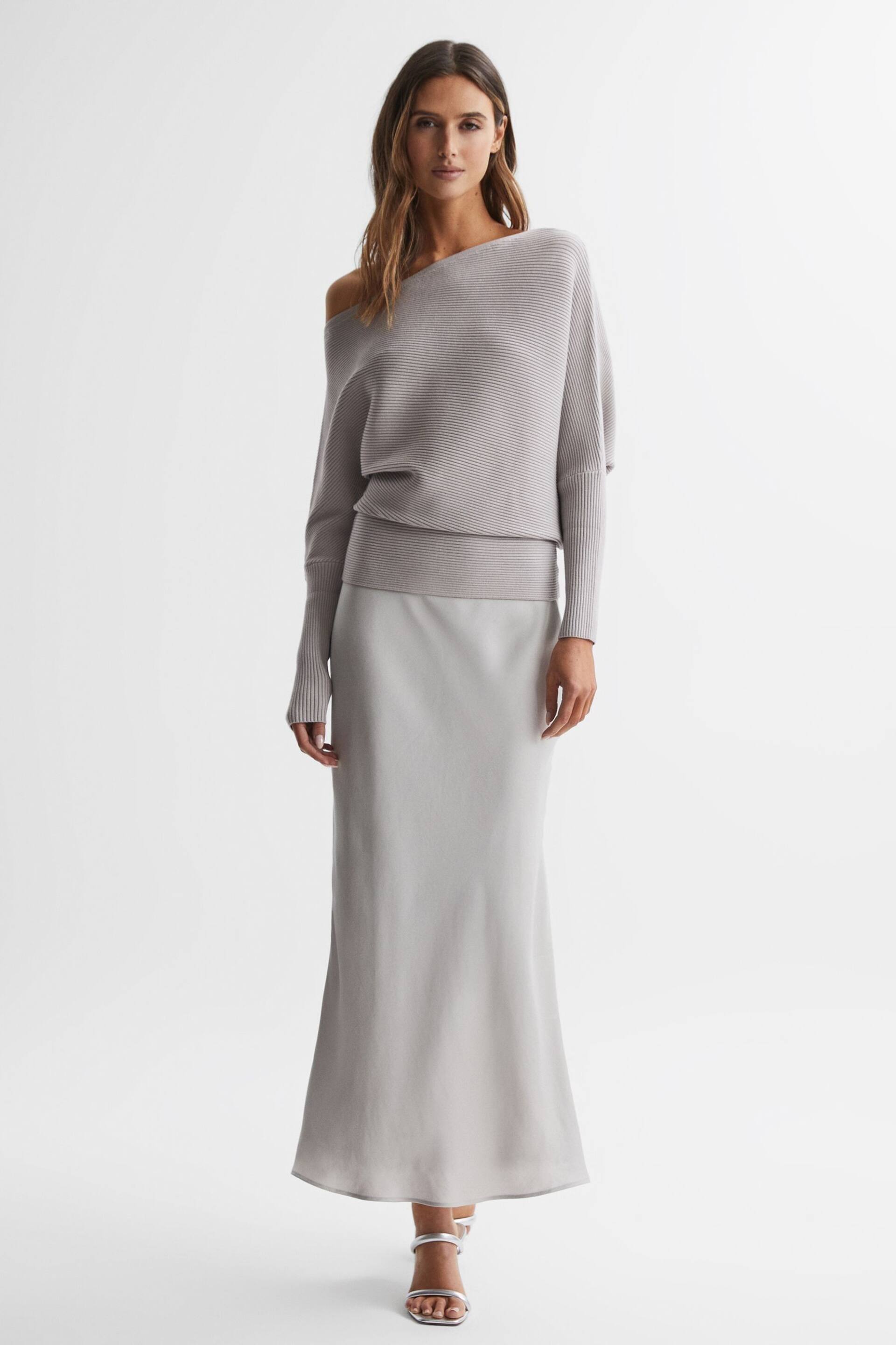 Reiss Grey Lorna Asymmetric Drape Knitted Top - Image 3 of 5