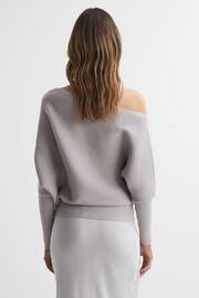 Reiss Grey Lorna Asymmetric Drape Knitted Top - Image 4 of 5