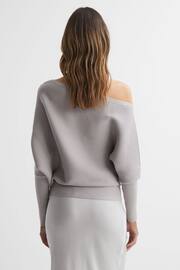 Reiss Grey Lorna Asymmetric Drape Knitted Top - Image 5 of 5