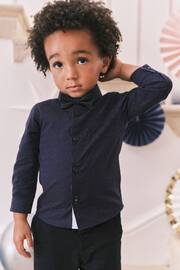 Navy Blue Long Sleeve Shirt And Bow Tie Set (3mths-12yrs) - Image 1 of 6