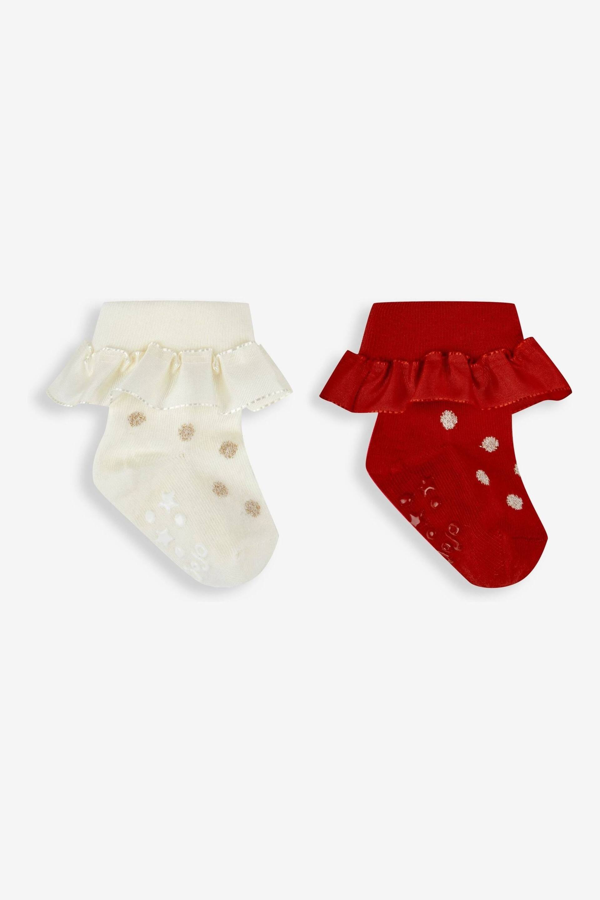 JoJo Maman Bébé Red 2-Pack Spot Ruffle Socks - Image 1 of 3