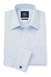 Savile Row Co Sky Blue Twill Classic Fit Double Cuff Shirt - Image 1 of 4