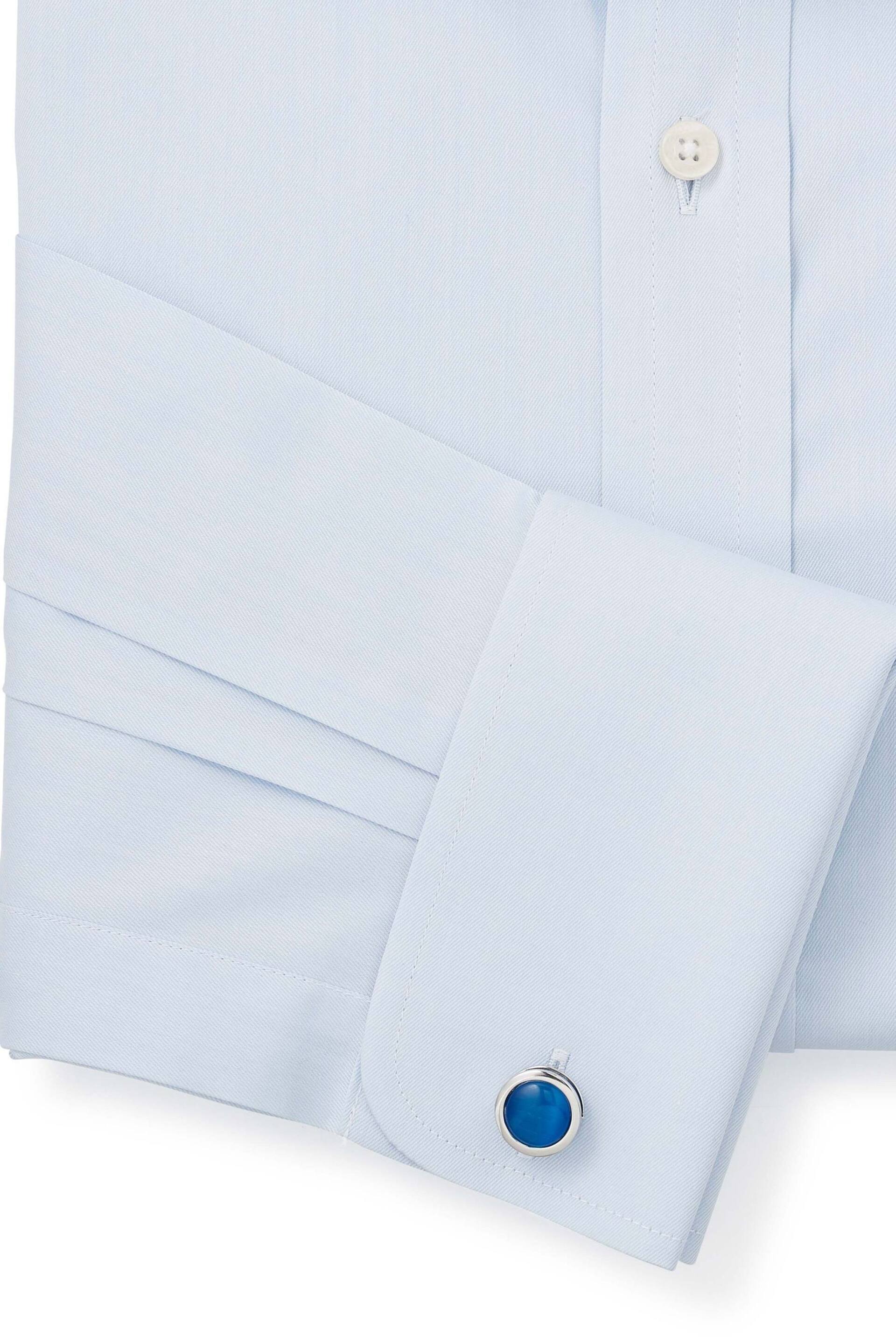 Savile Row Co Sky Blue Twill Classic Fit Double Cuff Shirt - Image 4 of 4