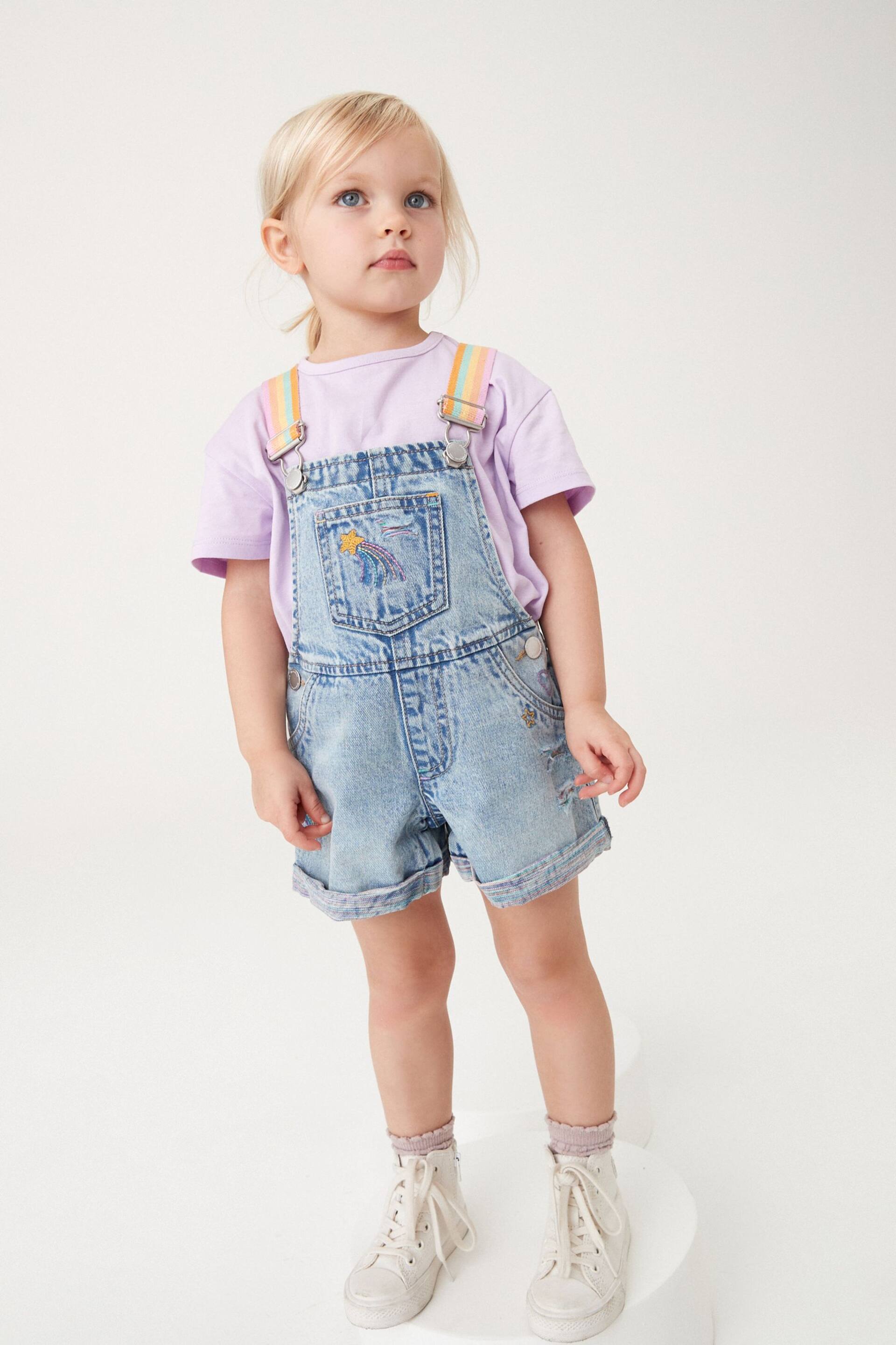 Mid Blue Denim Rainbow Dungarees & T-Shirt Set (3mths-7yrs) - Image 2 of 8