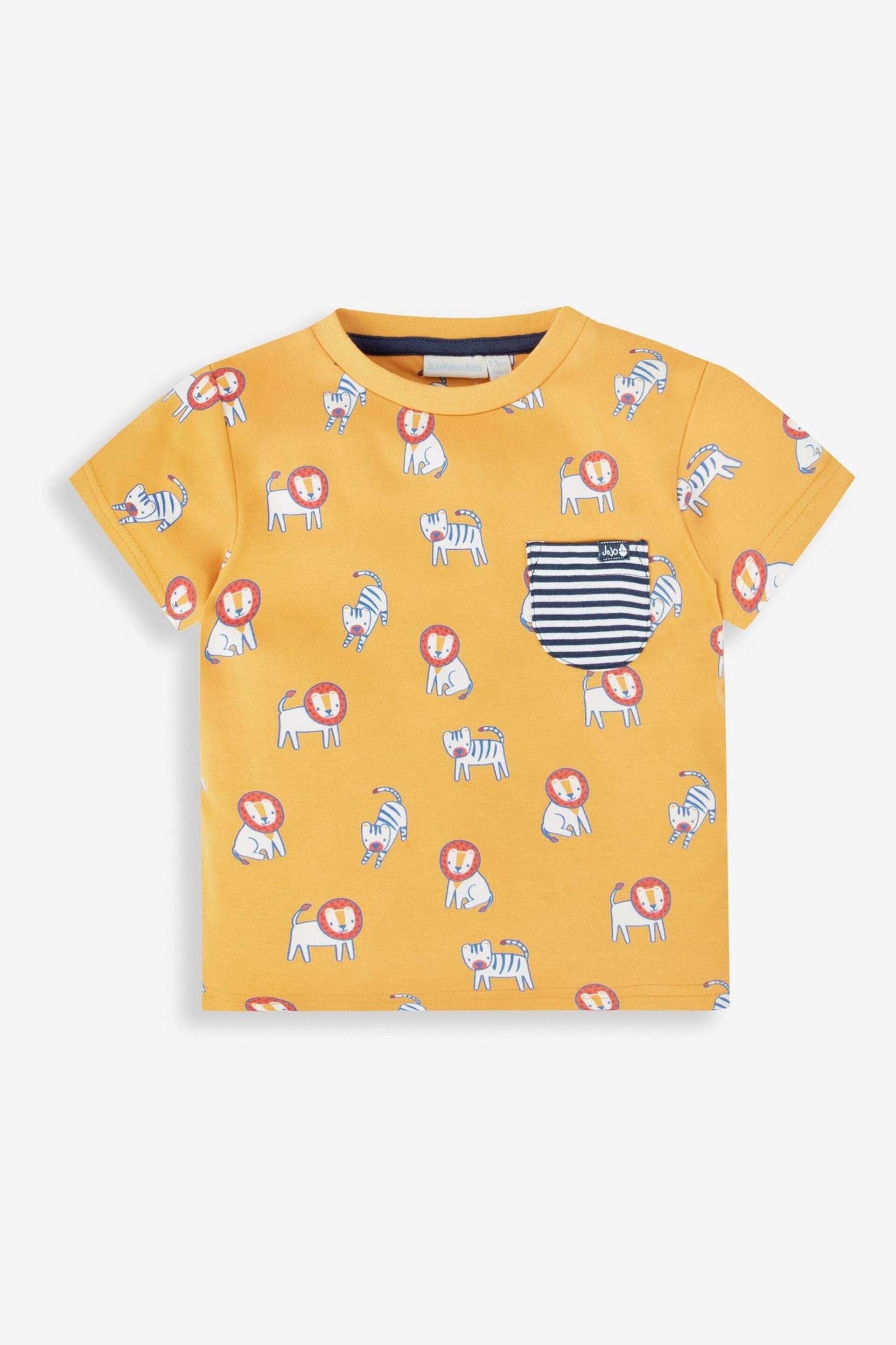 JoJo Maman Bébé Mustard Lion & Tiger Print Pocket T-Shirt - Image 4 of 5
