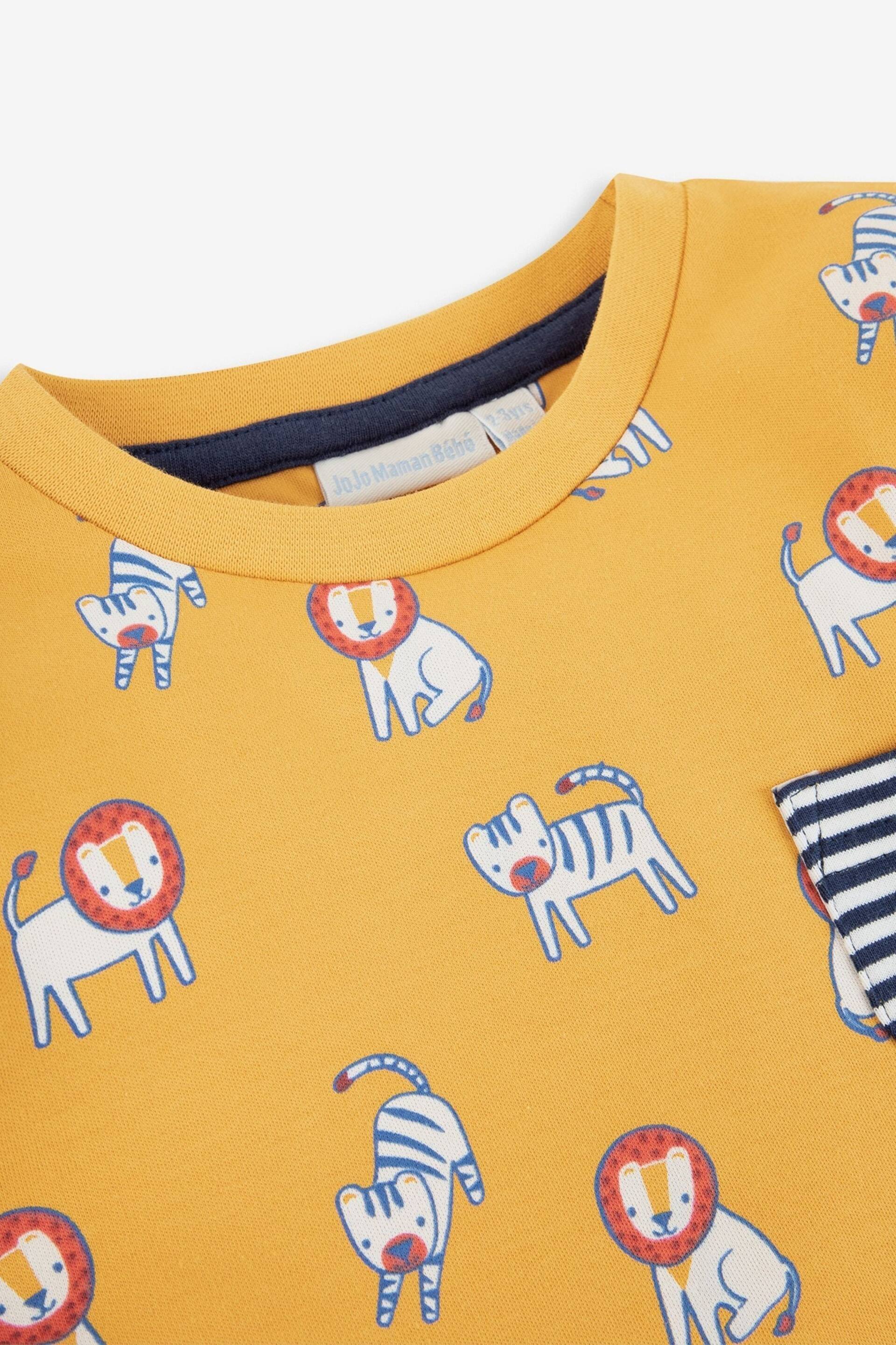 JoJo Maman Bébé Mustard Lion & Tiger Print Pocket T-Shirt - Image 5 of 5