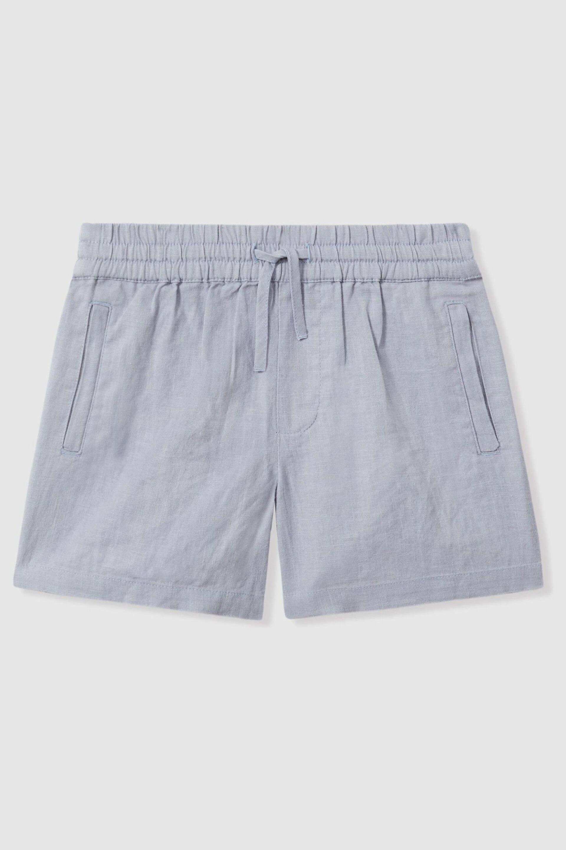 Reiss Soft Blue Acen Teen Linen Drawstring Shorts - Image 1 of 3
