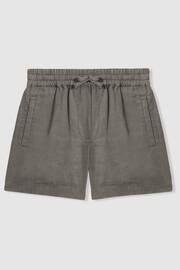 Reiss Khaki Acen Teen Linen Drawstring Shorts - Image 1 of 4