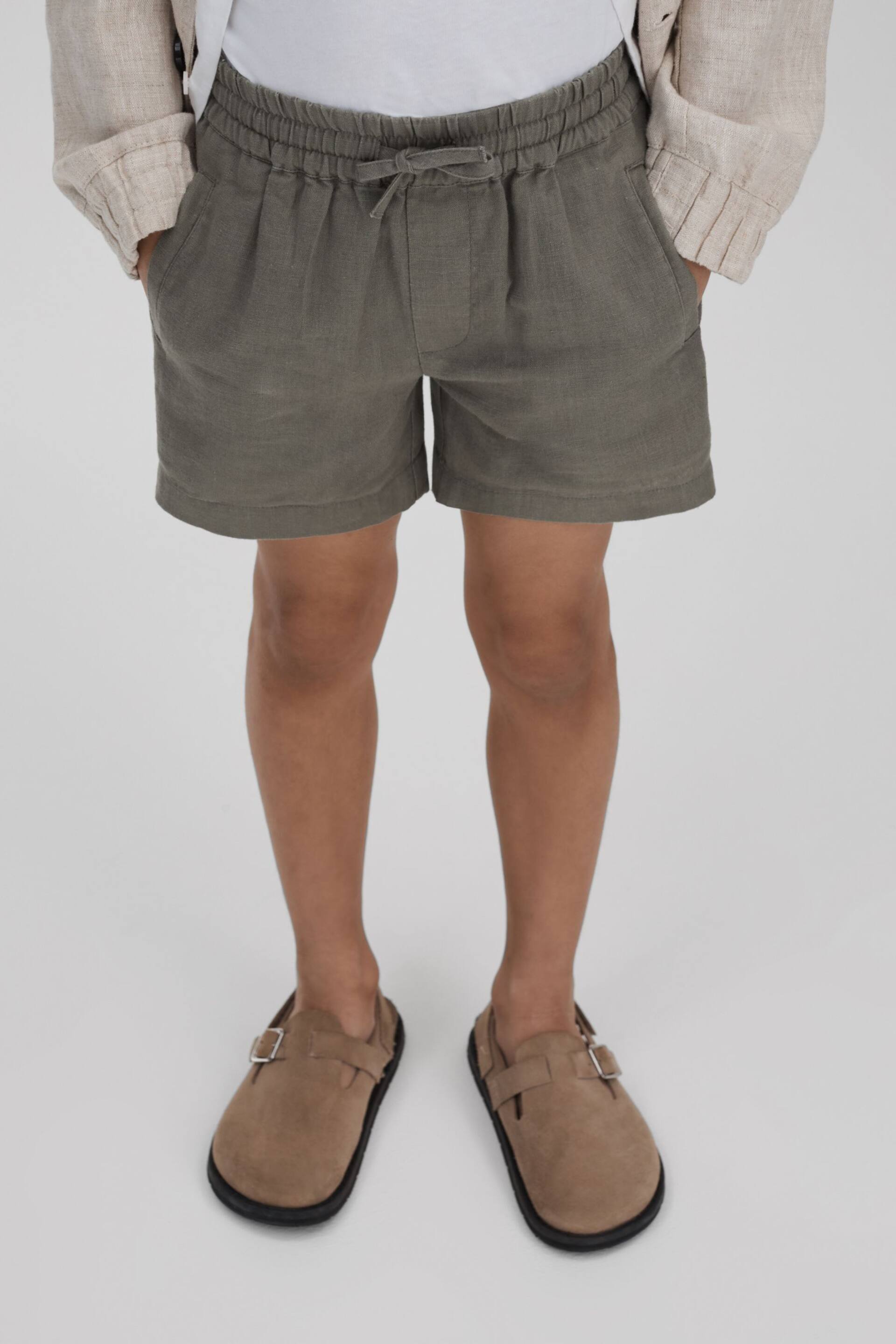 Reiss Khaki Acen Teen Linen Drawstring Shorts - Image 3 of 4