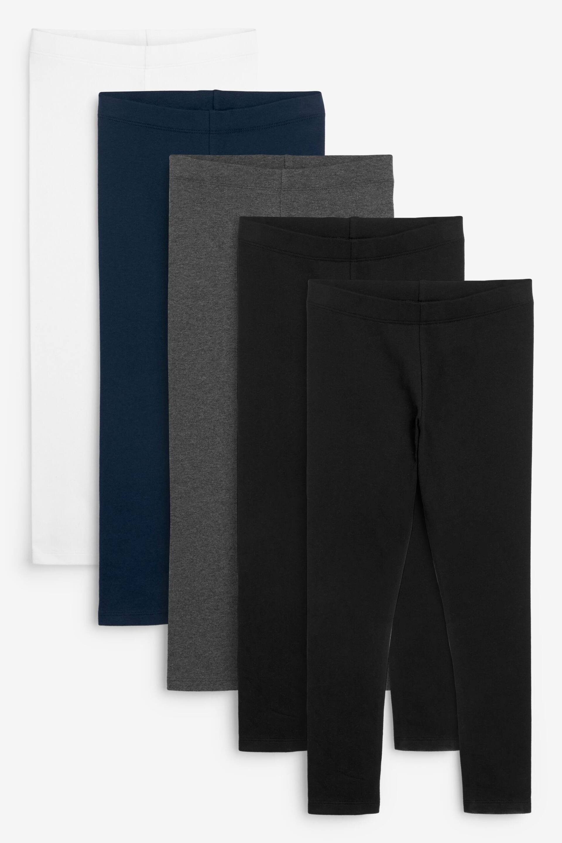 Black/Navy Blue/Grey/White Leggings 5 Pack (3-16yrs) - Image 1 of 8