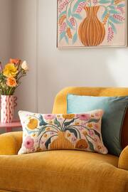 Cream 50 x 30cm Embroidered Flower Vase Cushion - Image 1 of 7