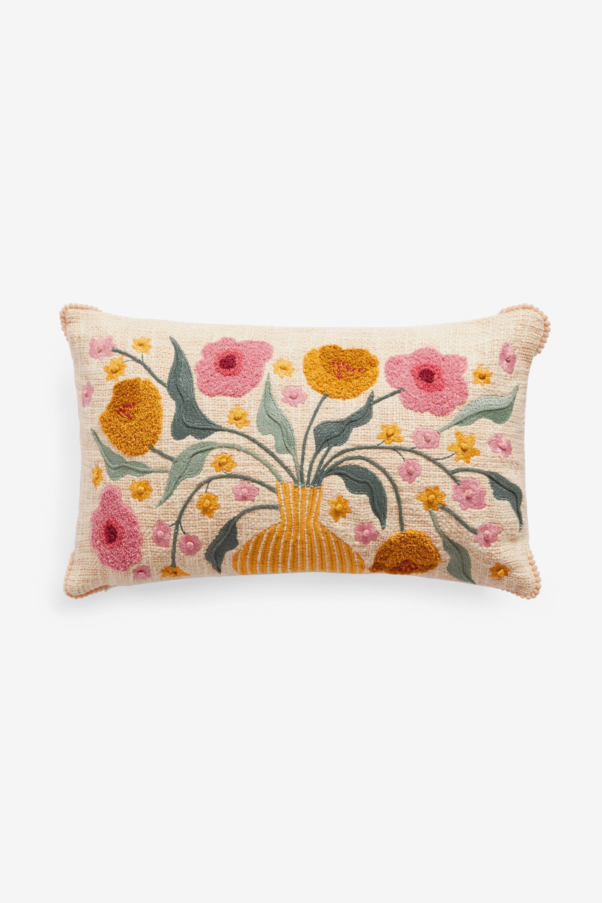 Cream 50 x 30cm Embroidered Flower Vase Cushion - Image 6 of 7