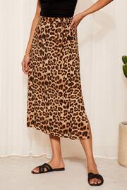 Friends Like These Brown Leopard Woven Spun Bias Midi Printed Skirt - Image 1 of 4