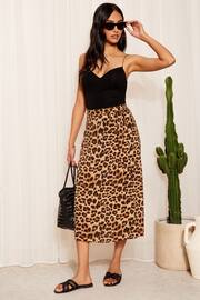Friends Like These Brown Leopard Woven Spun Bias Midi Printed Skirt - Image 2 of 4