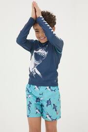 FatFace Blue Shark Swim Shorts - Image 1 of 4