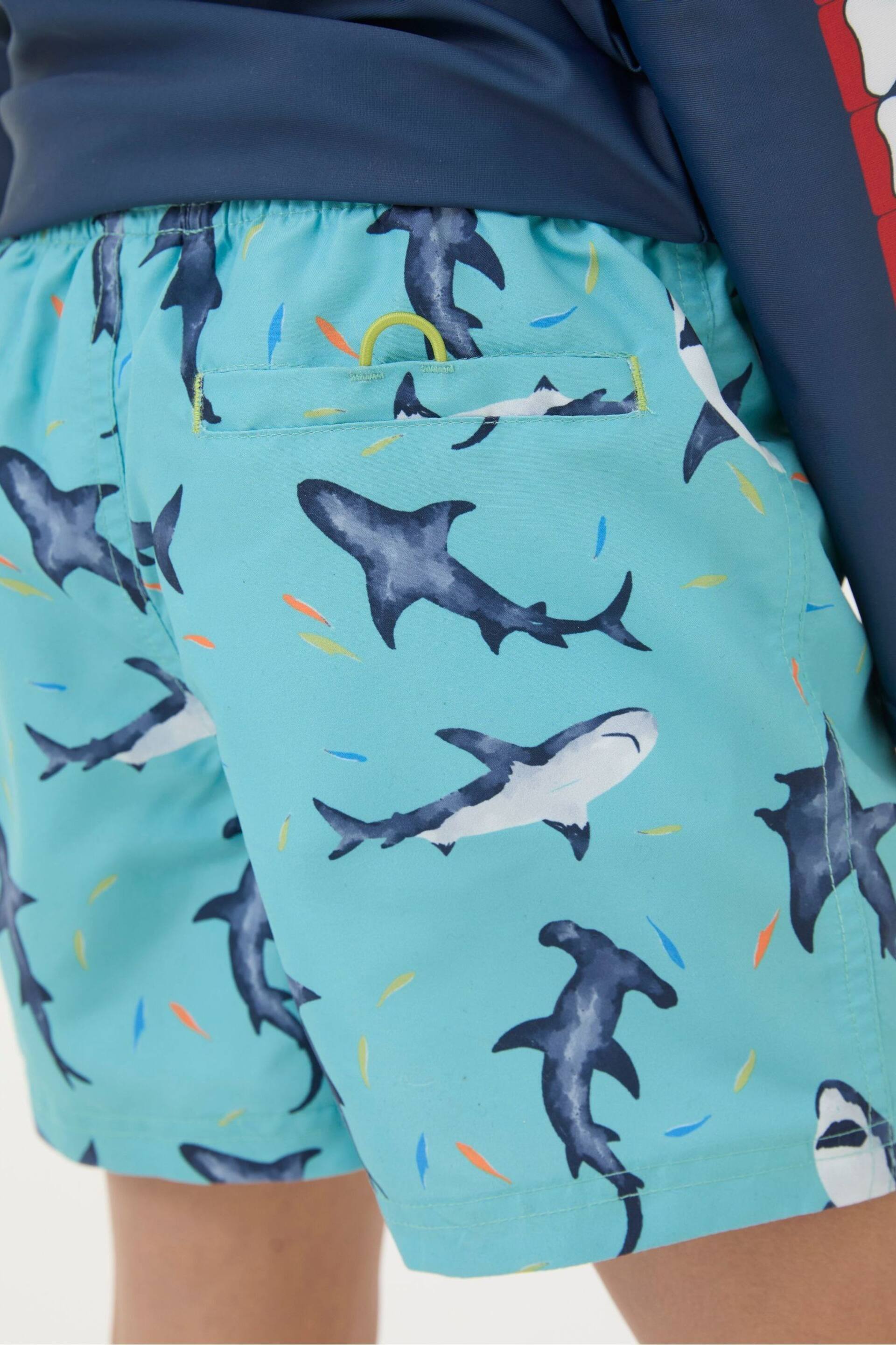 FatFace Blue Shark Swim Shorts - Image 2 of 4
