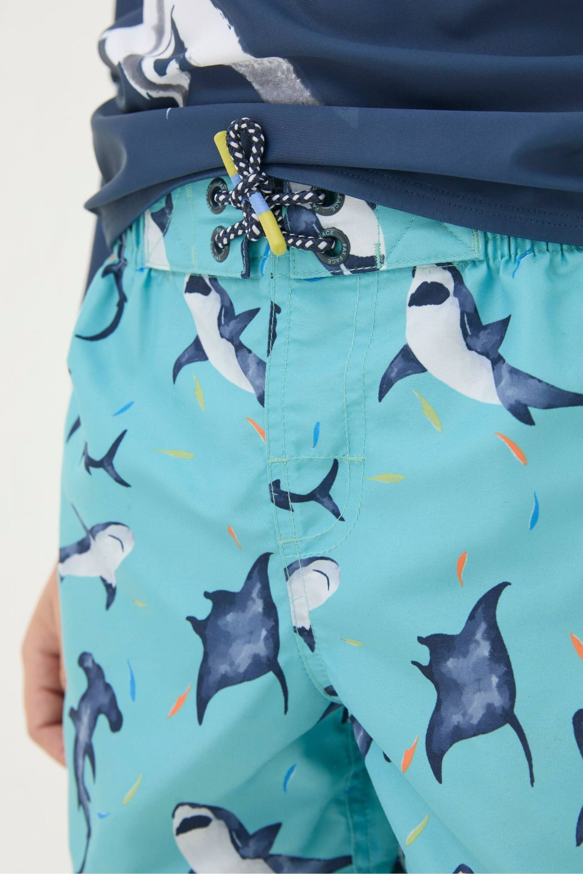 FatFace Blue Shark Swim Shorts - Image 3 of 4